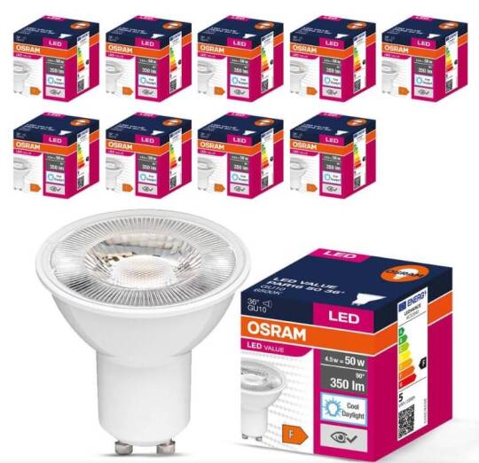 10 Adet Osram Led 4.5w 6500k 350lm Gu10 Duy Beyaz Işık Spot Lamba 
