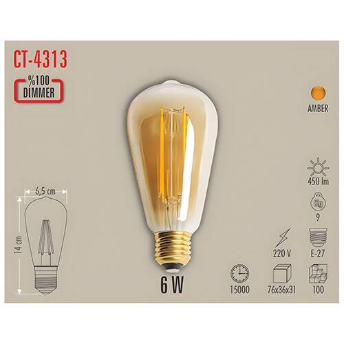 CT-4313 6W DİMLENEBİLİR RUSTİK LED AMPUL( 10 ADET) - 2