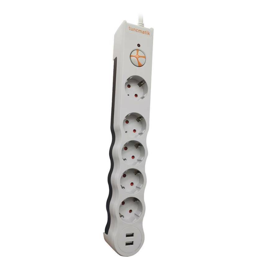 BEŞLİ ENERJİ KORUMA PRİZİ +2 USB-BEYAZ - 1