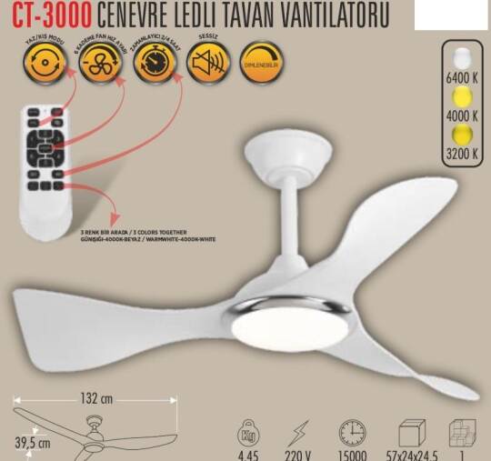 Cata Ct-3000 Cenevre Ledli Tavan Vantilatörü - 2