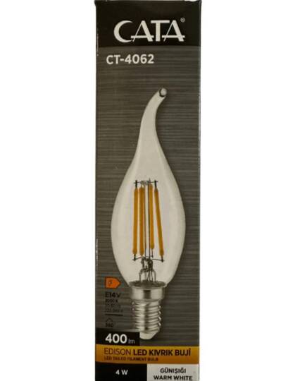 CATA CT-4062 4W LED FİLAMENT KIVRIK BUJİ AMPUL (GÜNIŞIĞI)(10 ADET)