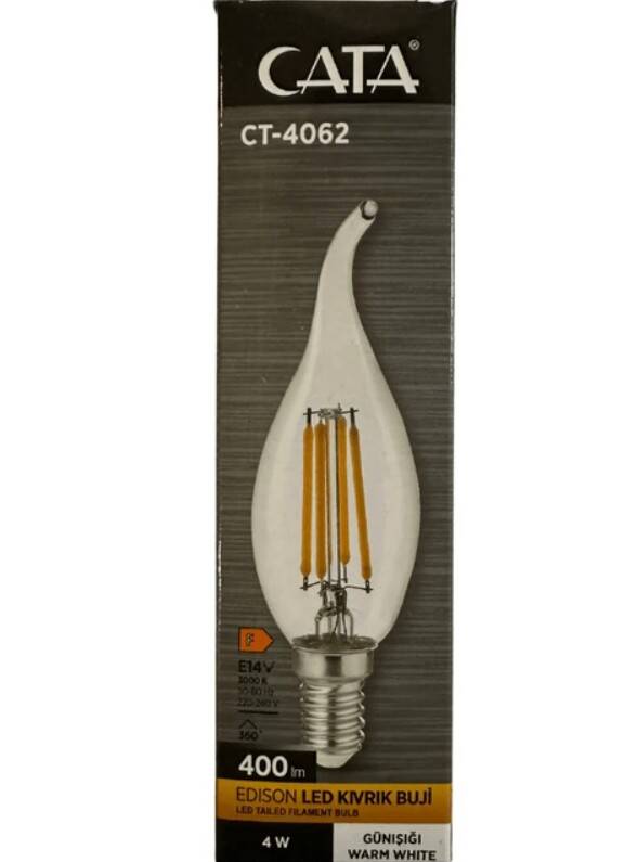 CATA CT-4062 4W LED FİLAMENT KIVRIK BUJİ AMPUL (GÜNIŞIĞI)(10 ADET) - 1