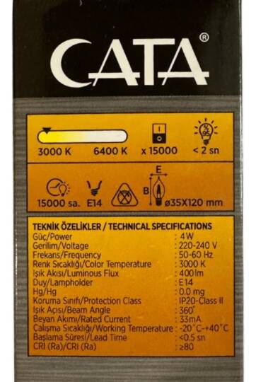 CATA CT-4062 4W LED FİLAMENT KIVRIK BUJİ AMPUL (GÜNIŞIĞI)(10 ADET) - 3