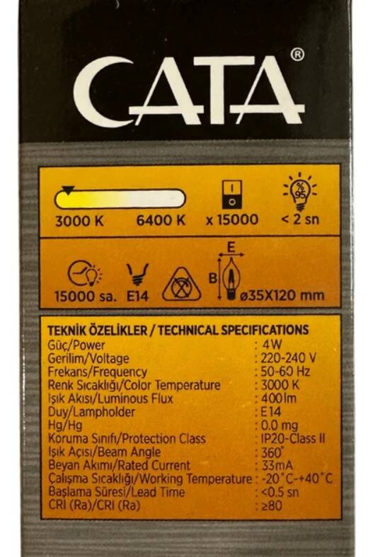 CATA CT-4062 4W LED FİLAMENT KIVRIK BUJİ AMPUL (GÜNIŞIĞI)(10 ADET) - 3