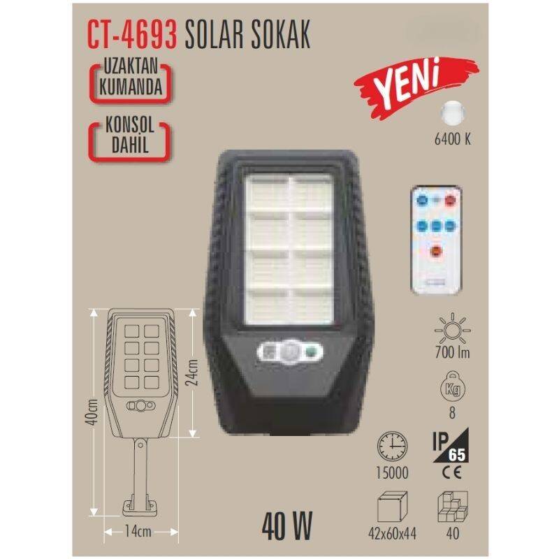 Cata CT-4693 40W Güneş Enerjili Solar Sokak Aydınlatma Armatürü Konsollu – Beyaz Işık - 7