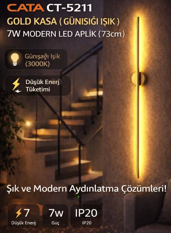 Cata CT-5211 GOLD Kasa Günışığı Kılıç Dekoratif Çift Yönlü Duvar Aplik Armatür 75Cm - 1