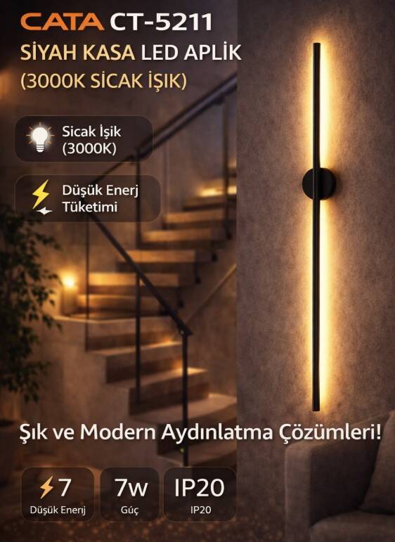 Cata CT-5211 Siyah Kasa Günışığı Kılıç Dekoratif Çift Yönlü Duvar Aplik Armatür 75Cm - 1