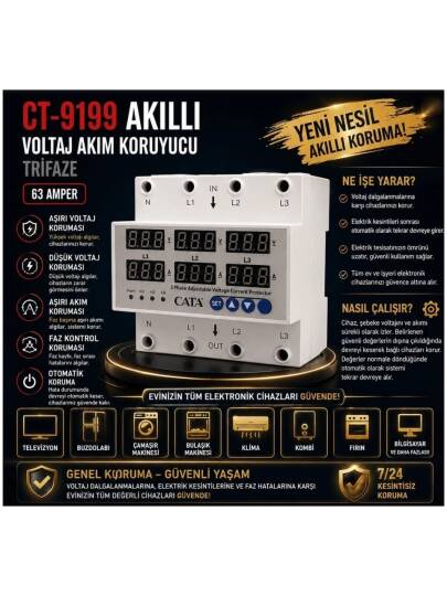 Cata CT-9199 Sigorta Tipi Trifaze Akıllı Voltaj ve Akım Koruyucu - 2