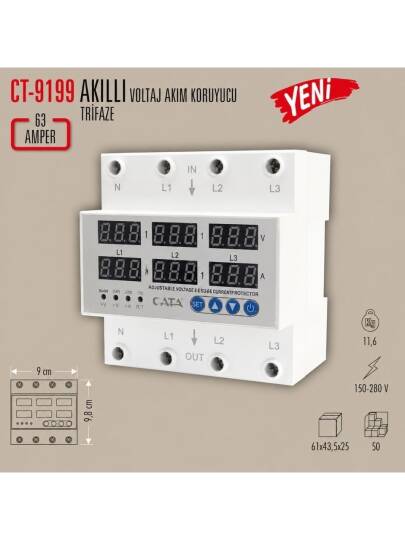 Cata CT-9199 Sigorta Tipi Trifaze Akıllı Voltaj ve Akım Koruyucu - 3