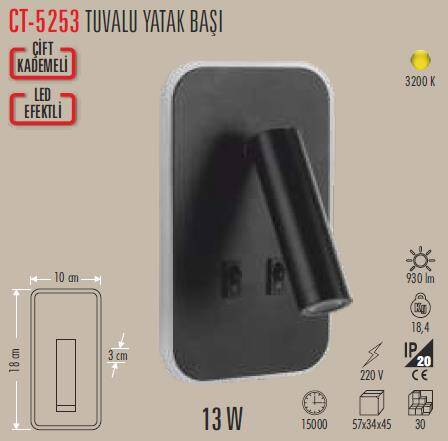 CT-5253 13W TUVALU YATAK BAŞI APLİK GÜNIŞIĞI - 2