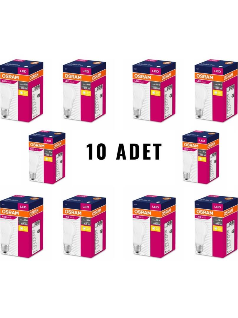 OSRAM 8,5W LED VALUE CLASSIC A 60 2700K 10 ADET - 1