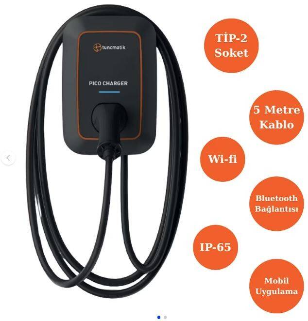 Tunçmatik Pico Charger 22 kW T2 5 m Kablolu AC Elektrikli Araç Şarj İstasyonu TSK16060 - 3
